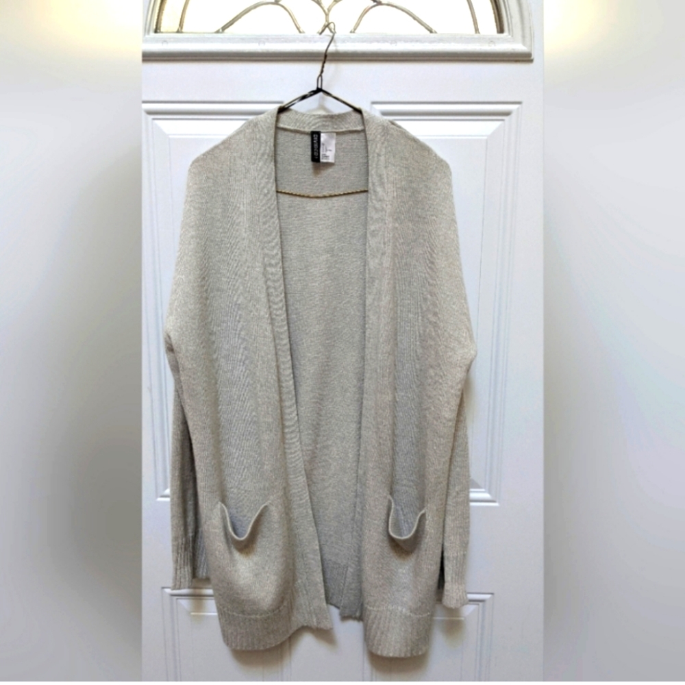H and M divided Open-Front Cream Knit Cardigan Sweater